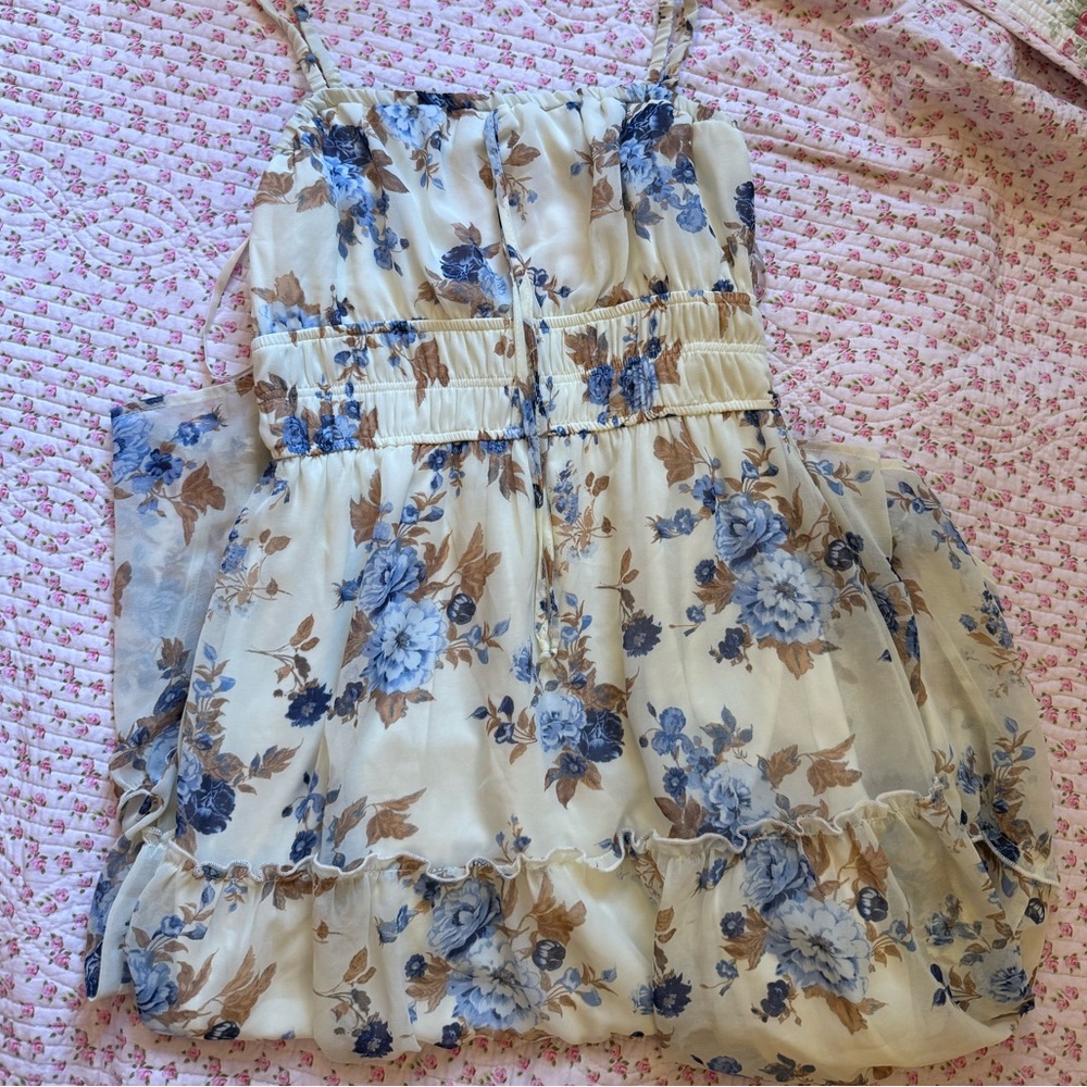 Floral Maxi Dress in Blue and Cream